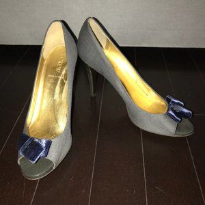 J. Crew Gray Flannel Peeptoe Bow Heels